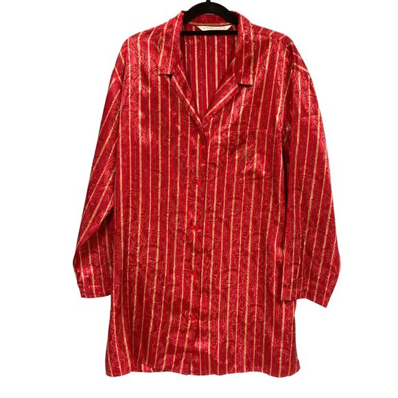 Vintage Victoria's Secret Nightshirt, Size Large, Red Gold‎ Striped Satin Y2K - Picture 1 of 10